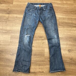 Y2K 2005 Vintage Earnest Sewn Bootcut Distressed Blue Fade Size 27 EUC